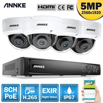 

ANNKE 8CH 5MP FHD POE Network Video Surveillance System 8MP H.265 NVR With 4X 5MP Weatherproof IP Dome Security Cameras CCTV Kit