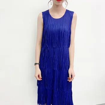 

Pleated Tassel Bottoming Dress Fast Selling Amazon Popular Solid Color Pleated Dress