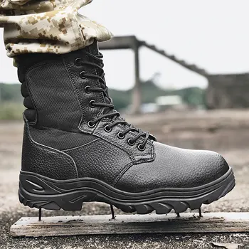 

Spring Autumn Leather Boots Men Black Army Boots For Men Brand Steel Toe Working Safety Boots Mens Anti-Slip Combat Boots Man