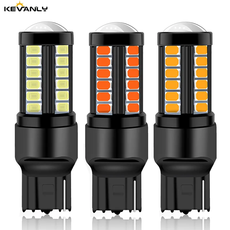 1 шт. CANBUS 12 24 В T20 7440 светодиодный LED W21W W21/5W 7443 33SMD Switchback белые красные ные лампы для