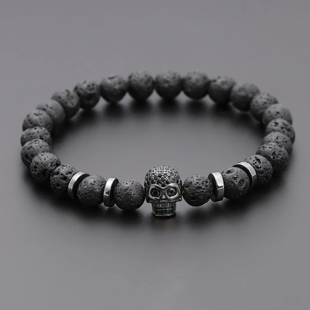 Black Eye Skull Hematite Bead Bracelet Men Classic Handmade 8mm Lava Stone Charm Bracelet For Men Jewelry Gift bracelet jewelry