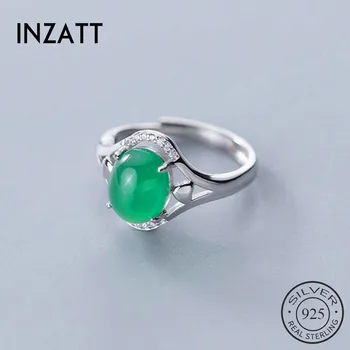 

INZATT Real 925 Sterling Silver Green Stone Zircon Adjustable Ring For Fashion Woman Party Fine Jewelry Bohemian Accessories