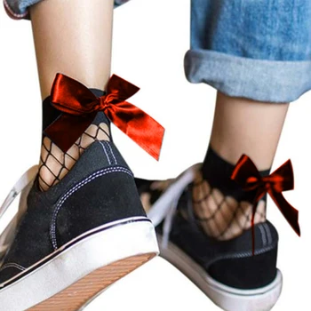 

3Pair Women Socks Summer Fashion Adult Japanese Style Ultrathin Ankle High Breathable Mesh Harajuku One Size Bows Fishnet Fancy