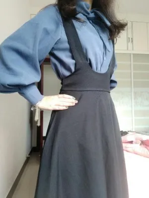 Camisa e Cinta Vestido de Duas Blusa e Cintura Moda Retro Estilo Francês Vestido Feminino Peças Conjunto Puff Manga Alta Magro Outfits F2859 35 Cheap Terninho com saia