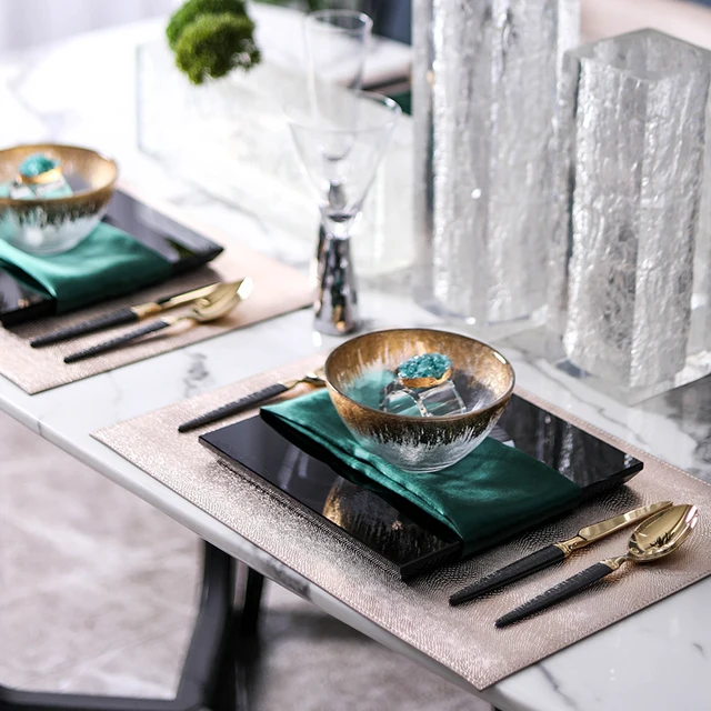 Black & Teal Crystal Square Tableware Set 1