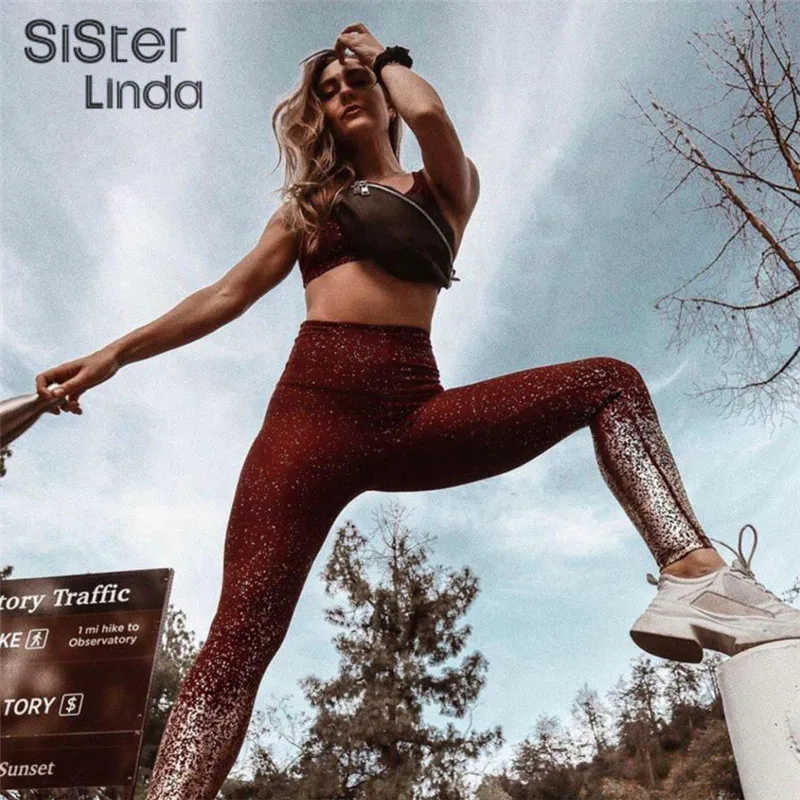 Sisterlinda, сексуальные спортивные женские леггинсы с принтом,, повседневные штаны с высокой талией, обтягивающие женские штаны, тонкие эластичные спортивные штаны