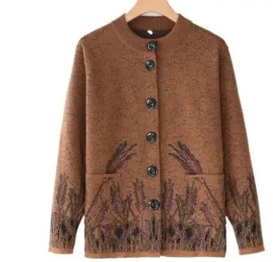 woman with New style fashion Long sleeve round collar mother Cardigan Sweater coat