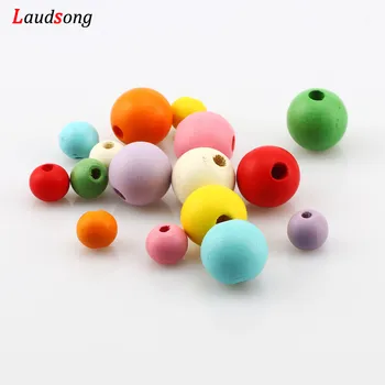 

100pcs Multicolor Natural Wooden Beads 10/15MM Eco-Friendly Wood Round Loose Spacer Beads for Jewelry Makeing Bracelet DIY