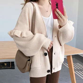 

2020 Sweater Women Korean Version Lazy Style Loose Outer Wear Autumn Winter Clothes Fungus Sleeve Coat New Thick Cardigan