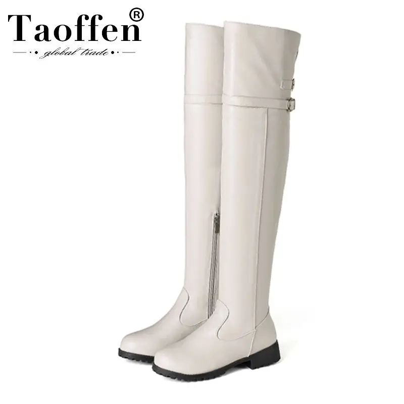 

Taoffen Size 34-48 Hot Sale Women Over The Knee Boots Sexy Ladies Round Toe Zipper Winter Shoes Women Buckle Long Boots Footwear