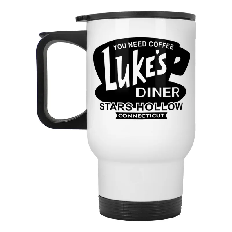 

You Need Coffee Luke's Diner Stars Hollow stainless steel travel car mug with friction lid swivel spout and handle 15oz