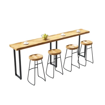 

Bar Table, Solid Wood Table And Chair Combination, Domestic Long Bar Against The Wall, Table And Chair Creative Coffee And Milk