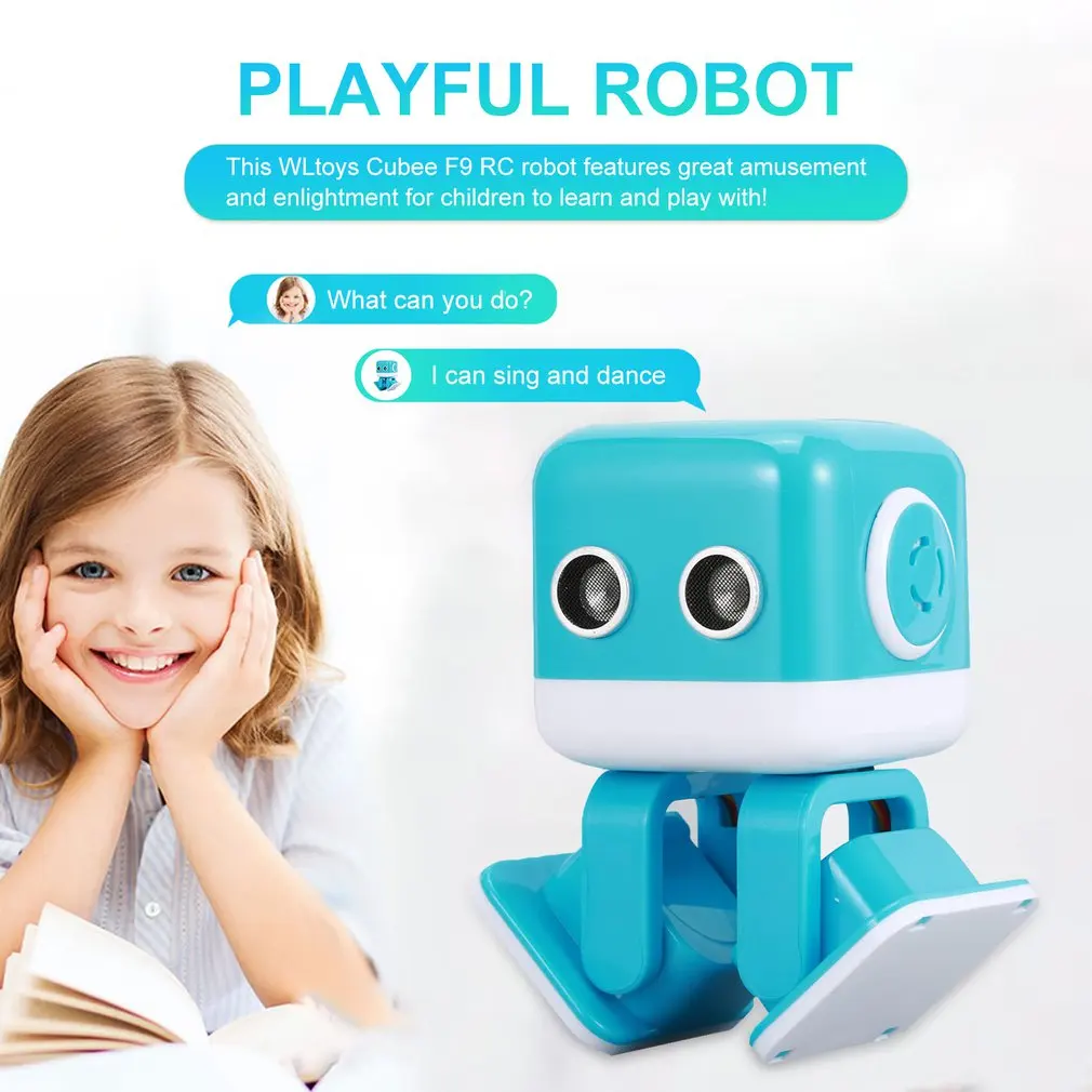 WLtoys Cubee F9 Интеллектуальный мини-робот для ходьбы, музыкальный танцевальный светильник, детская игрушка, программирование, приложение, дистанционное управление, препятствие, авои танец