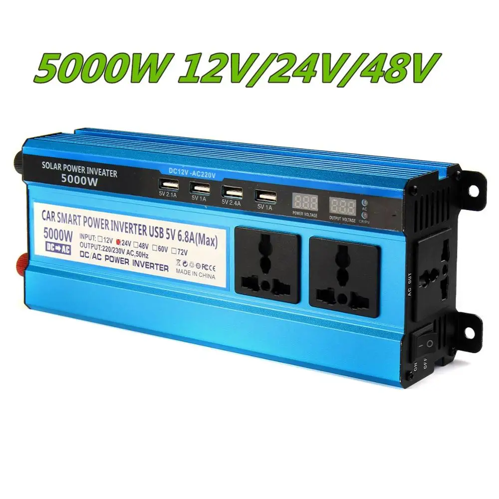 5000W LCD Solor силовой инвертор DC 12V/24V/48V к AC 220V конвертер 3 розетки 4 USB порта|Солнечные