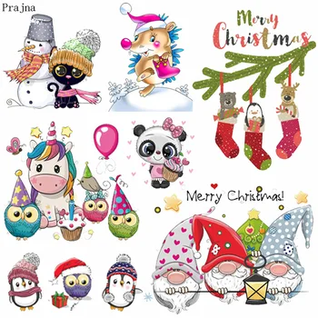 

Prajna Christmas Iron On Transfer For Clothes Stripes Heat Transfer Vinyl Thermo Stickers Applique Cartoon Unicorn Patch Badge