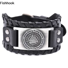 Fishhook новейший кожаный широкий черный религиозный тогл-застежка античный серебряный/золотой/медный модный браслет для мужчин и женщин подарок