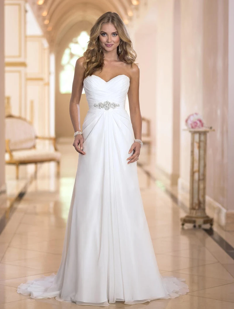 Белый без бретелек платье трапециевидной формы шифоновое платье для подружки невесты длинное платье без рукавов, приталенный смокинг, брендовый модный белый свадебный пол Длина элегантное платье - Цвет: as picture