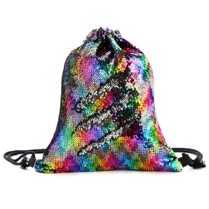 Женщины Девушки Реверсивный блесток рюкзак большой емкости шнурок Танцевальная сумка K-BEST