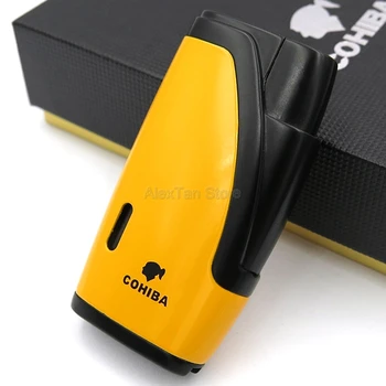 

COHIBA Brand New Metal Windproof 2 Jet Flame Cigar Lighter Refillable Torch Lighters Cigarette Lighter W/Cigar Punch Gift Box