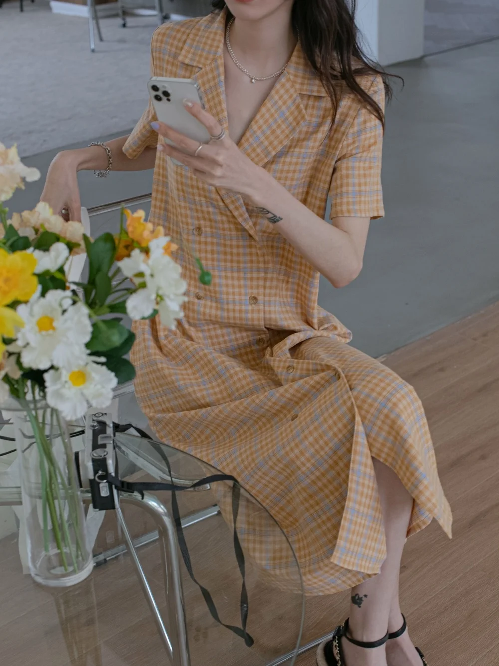 Suit Dress Women's Spring and Summer 2021 New Style Shows Thin Medium Long Plaid Skirt |
