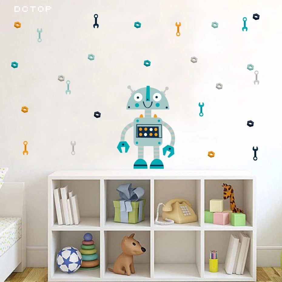 Милый мультфильм роботы Наклейка на стену DIY съемные обои дети детская спальня художественные наклейки Виниловые фрески домашний декор стен