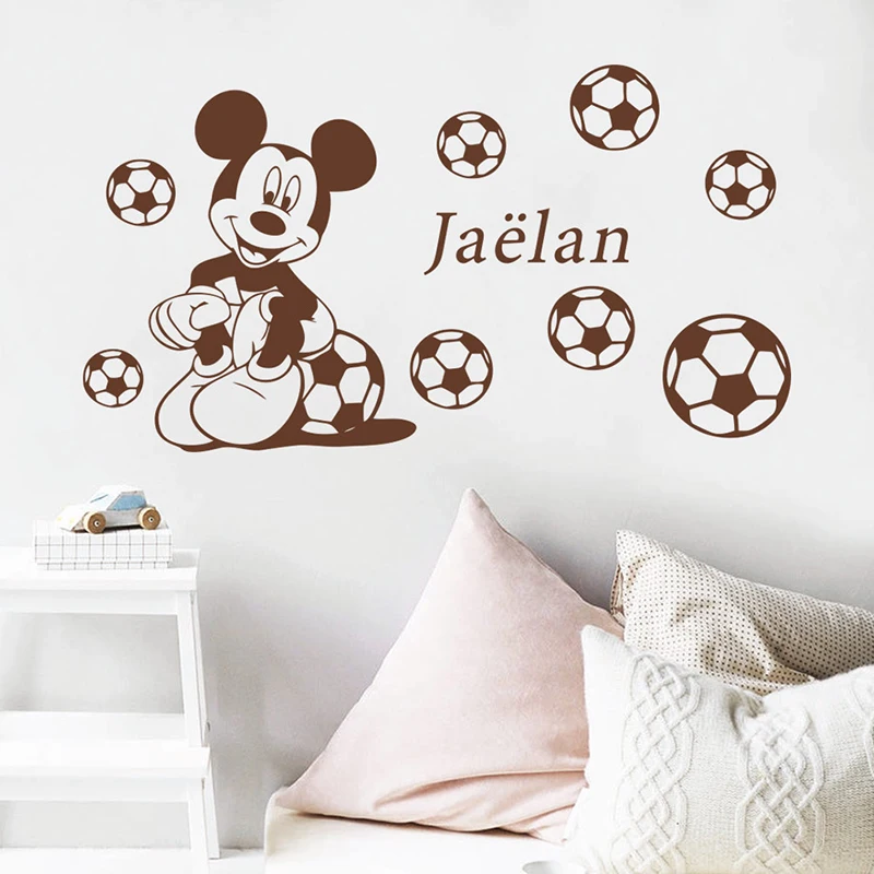 Disney Cartoon Mickey Mouse With Football Vinyl Wall Stickers Home Decoration Decals For Kids Bedroom Removable Art Wallpaper