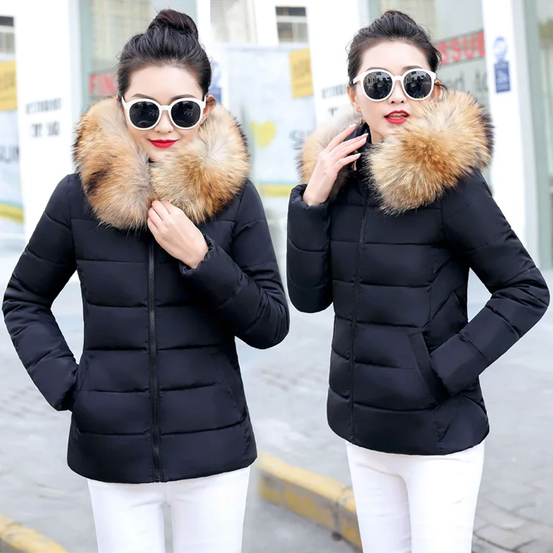 

Slim Full Sleeve Woman Short Winter Coats and Jackets Pockets Padded Jacket Casual Fashion Warm Parkas Mujer 2019