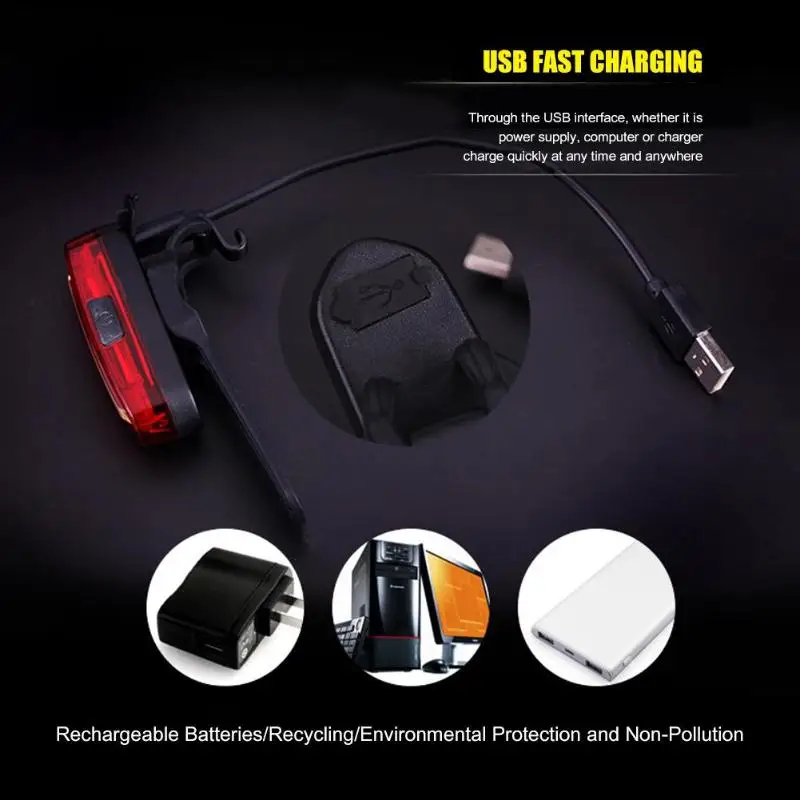 USB Rechargeable Mountain Bike Taillight Night Cycling COB Warning Light