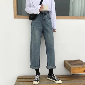 

High Waist Jeans Women Vintage Straight Loose Casual Denim Pants New 2020 Korean Style All-match Boyfriend Jeans Woman P450