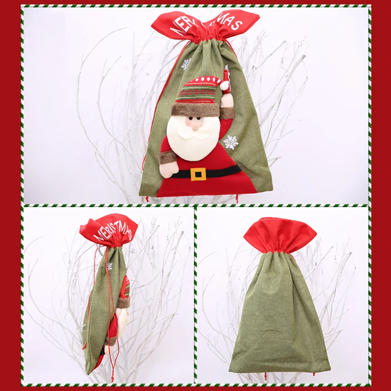 

Three-dimensional Linen Christmas Gift Candy Bag Santa Claus Pack Xmas Decor Gift Bag For Festival Decoration