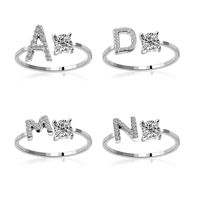 Новые 26 букв открытые, кольца на палец для женщин ювелирные изделия Серебряное кольцо Femaler регулируемое кольцо для мужчин Золотое Винтажное кольцо BFF Femme обручальное кольцо