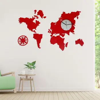 

1pc Wall Stickers Clock Wall Sticky Clock Acrylic Wall Clock DIY World Map Clock for Shop Office Home Bar