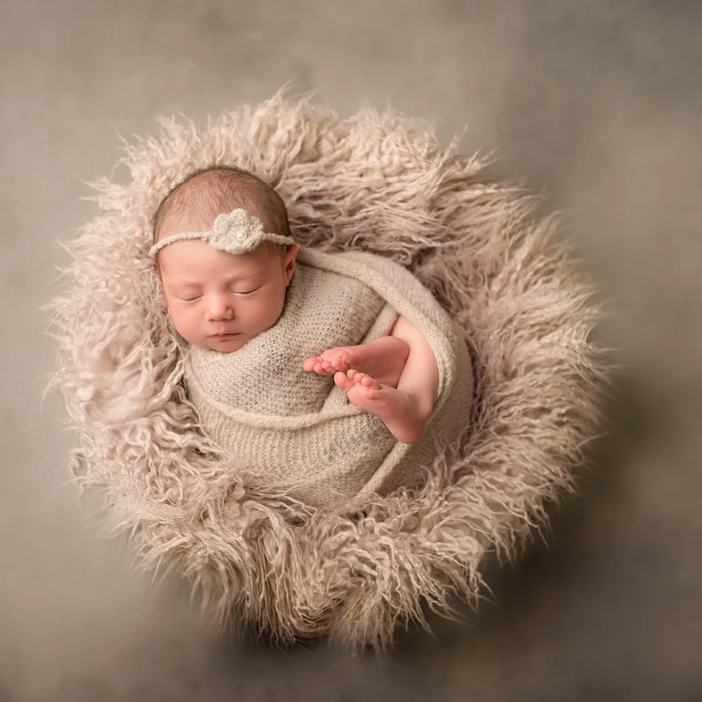 Baby Round Blanket Long Pile Mongolia Faux Fur Studio Prop Newborn Photo Shoot Background Basket Filler Photography Accessories newborn wooden train photography basket props infant fotografia accessories baby boy girl sport theme photo shoot prop bebe foto