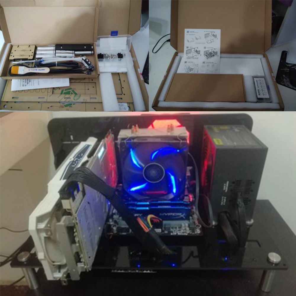 Игровой чехол для компьютера ATX Micro ITX материнская плата ПК DIY Mini Open Acrylic + Metal Frame