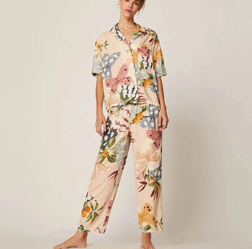 Модная Повседневная Свободная пижама с принтом бабочки женская футболка