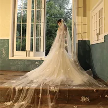 Favordear высокое качество цвет Шампань/слоновая кость 4 м Соборная свадебная вуаль с длинным срезанным краем свадебная вуаль с аппликацией Свадебные аксессуары
