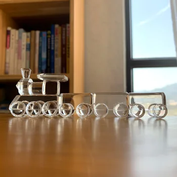 

Crystal Train Figurines Locomotive Ornament Crafts Glass Creative Paperweight Home Office Decor Kids Favoriate Gifts