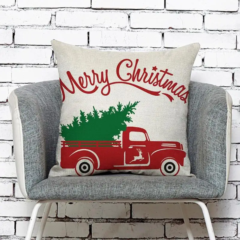New Year Christmas Gift Santa Claus Elk Car Cushion Linen Pillow Cushion 45*45 cm Pillow Case Sofa Car Cushion Home Decor