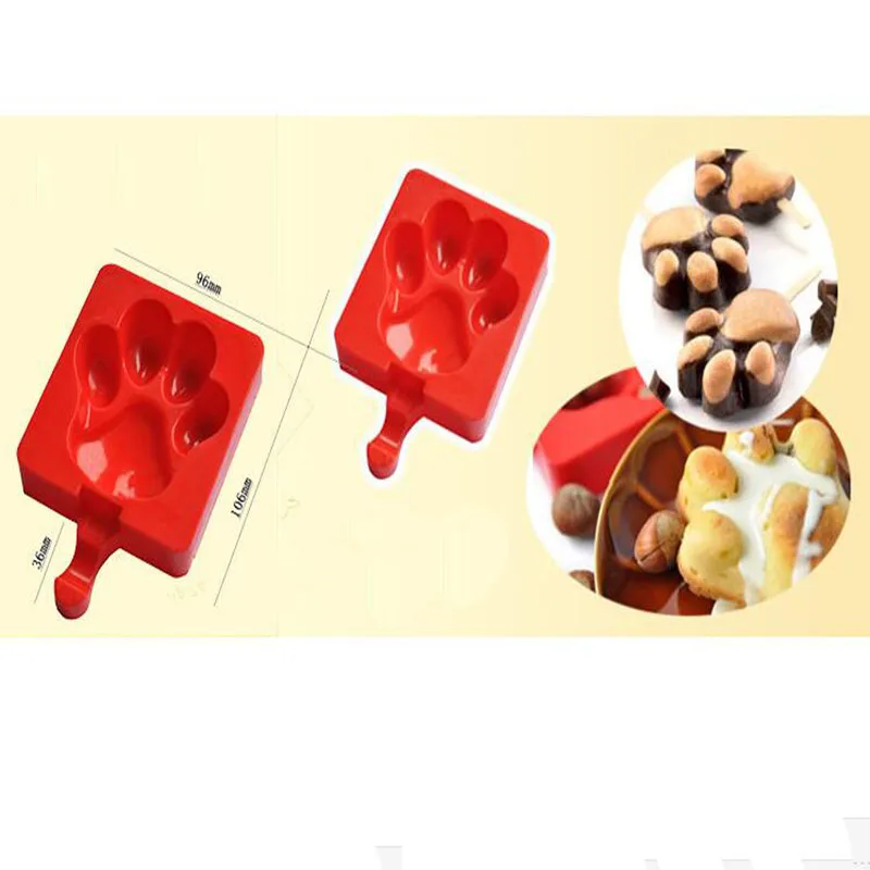 Hot Sale Silicone Cute Ice Pop Molds Popsicle Molds Ice Trays Ice Cream Maker Frozen Holder Mould with Sticks Kitchen Tools - Цвет: paw