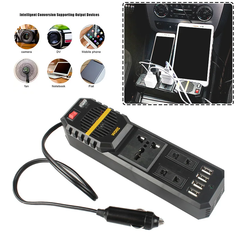 Автомобильный инвертор 200W 12V постоянного тока до 220V инвертор 4 Порты usb для ноутбука Смартфон бытовой NC99