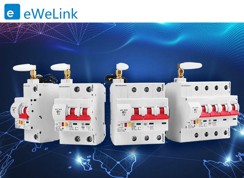 Remoto por Ewelink Controle de Voz com a Amazon Alexa e Google Wifi Controle Disjuntor Casa Wi-fi 16a Mcb125a Ifttt 4p 2 de Voz Com a Amazon Alexa e