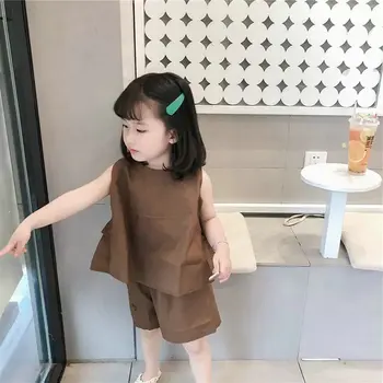 

2020 Summer Baby Girls Sets Casual Korean Loose Sleeveless Vest Shorts 2pcs 2 3 4 5 6 Y Toddler Girl Clothing New Child Clothes