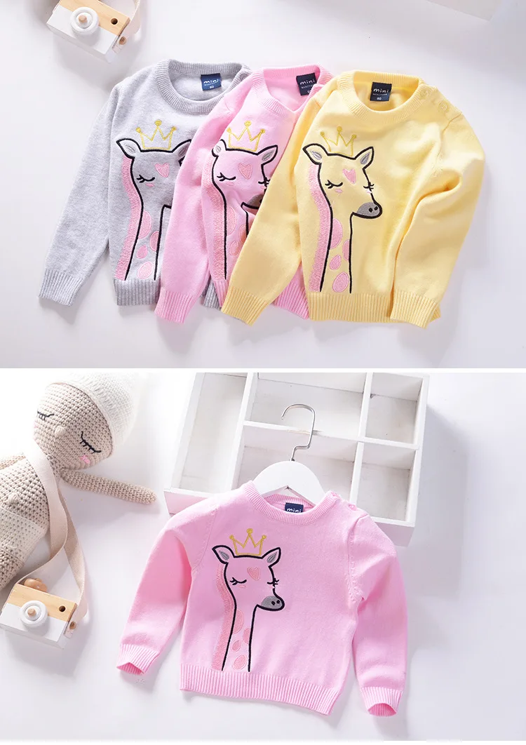 Sika Deer/детский пуловер; свитер; 19; сезон осень-зима; стиль; Детский свитер с вырезом лодочкой; От 1 до 3 лет свитер для маленьких девочек