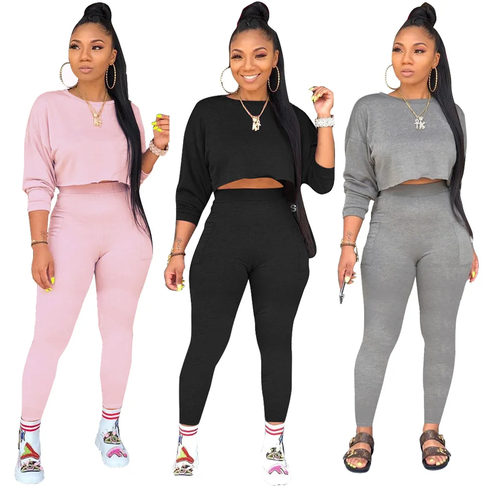 

Round neck long sleeve thick sweater pocket trousers casual two-piece set Europe and the United States autumn and winter hot