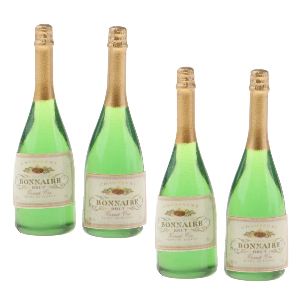 Set of 4 Champagne Bottles 1:12 Mini Ornaments for Dolls House 2