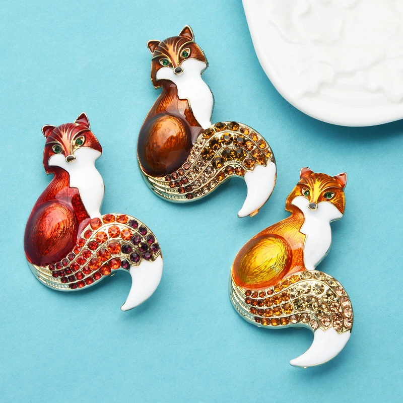 Animal Brooch Rhinestone Enamel Fox Brooches Women Party Causal Brooch Pins Gifts