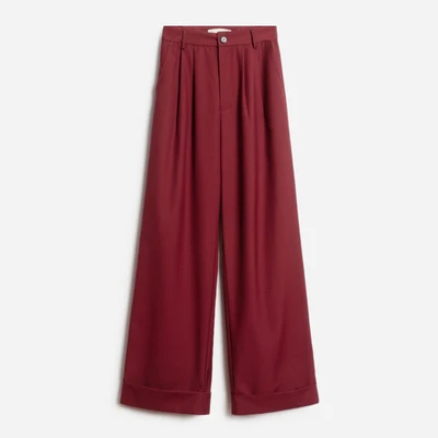 han Women's suit trousers straight loose, high waist, thin, curled hem pants baggy pants Pants & Capris