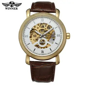 

WINNER Fashion men's and women's watches brown casual watches automatic mechanical wrist watches