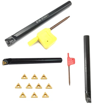 

3PCS S10K-STUCR11 S12M-STUCR11 S16Q-STUCR11 95 Degree Spiral Turning Tool Holder Boring Bar + 10PCS TCMT110204 Tools