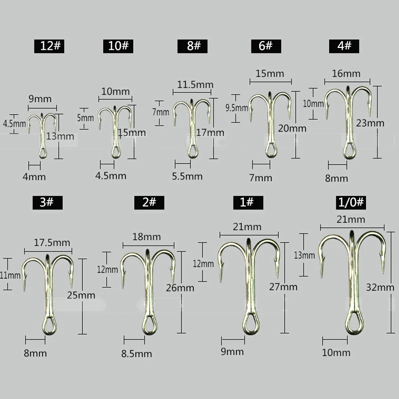 Wokotip рыболовный крючок 10 шт./партия высокоуглеродные тройные Крючки супер острые Твердые размеры 1/0 1 2 3 4 6 8 10 12 тройной крючок из колючей стали